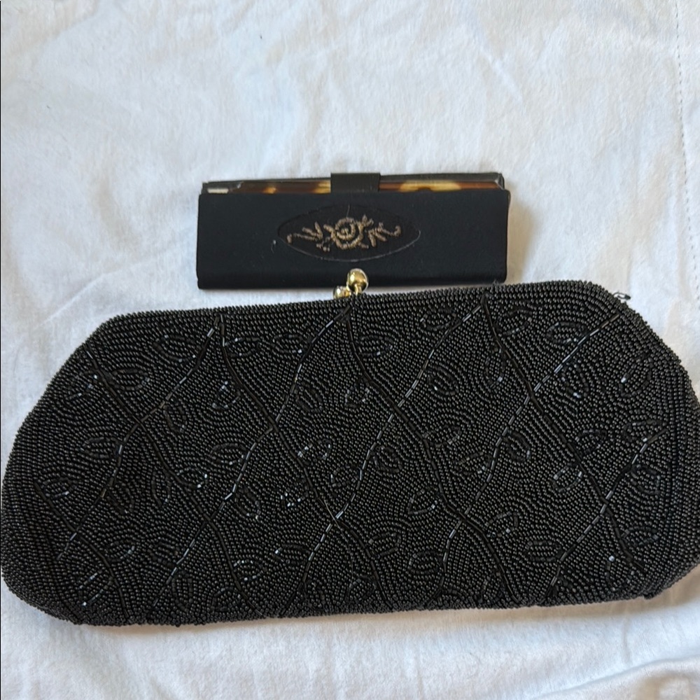 Sophisticated Black Textured Clutch and Wallet and comb w/mirror